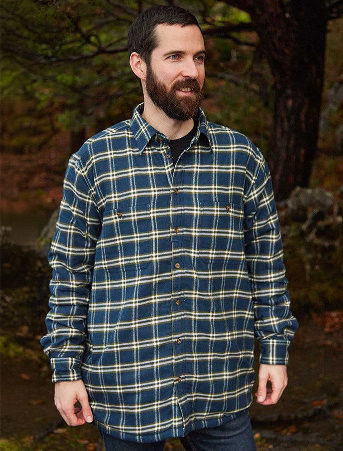 Fleece Lined Flannel Shirt - Navy & Green Check