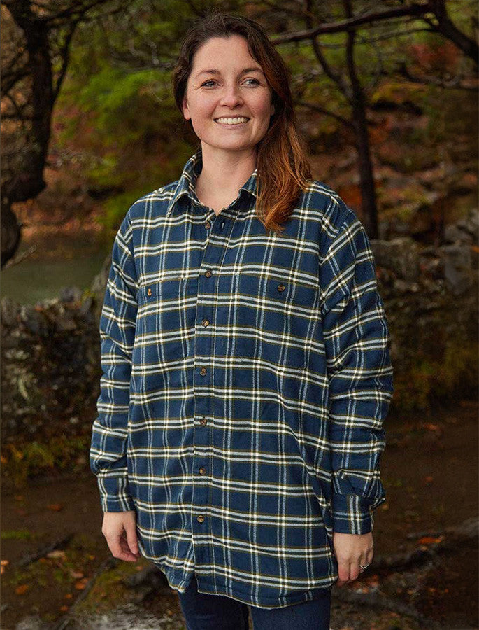 Ladies Fleece Lined Flannel Shirt - Navy & Green Check