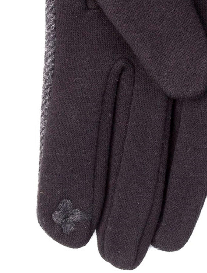 Ladies Double Pom Pom Gloves - Grey Herringbone