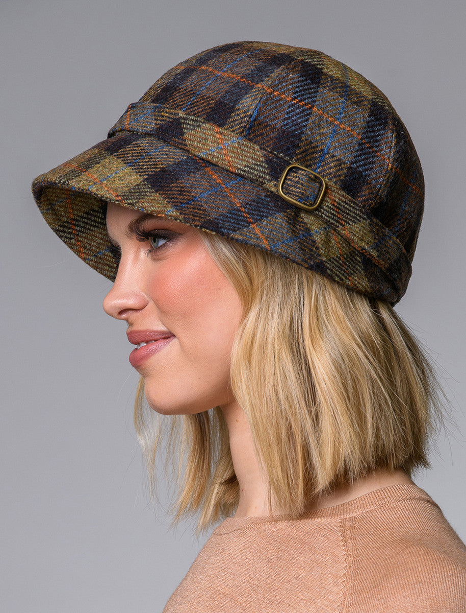 Ladies Tweed Flapper Cap - Blue Mustard
