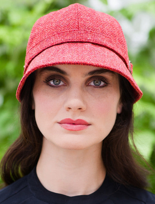 Ladies Tweed Flapper Cap - Red Herringbone