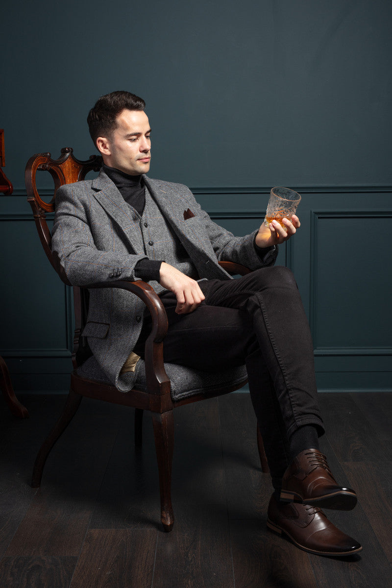 Grey Hunting Tweed Jacket with Moleskin Trim