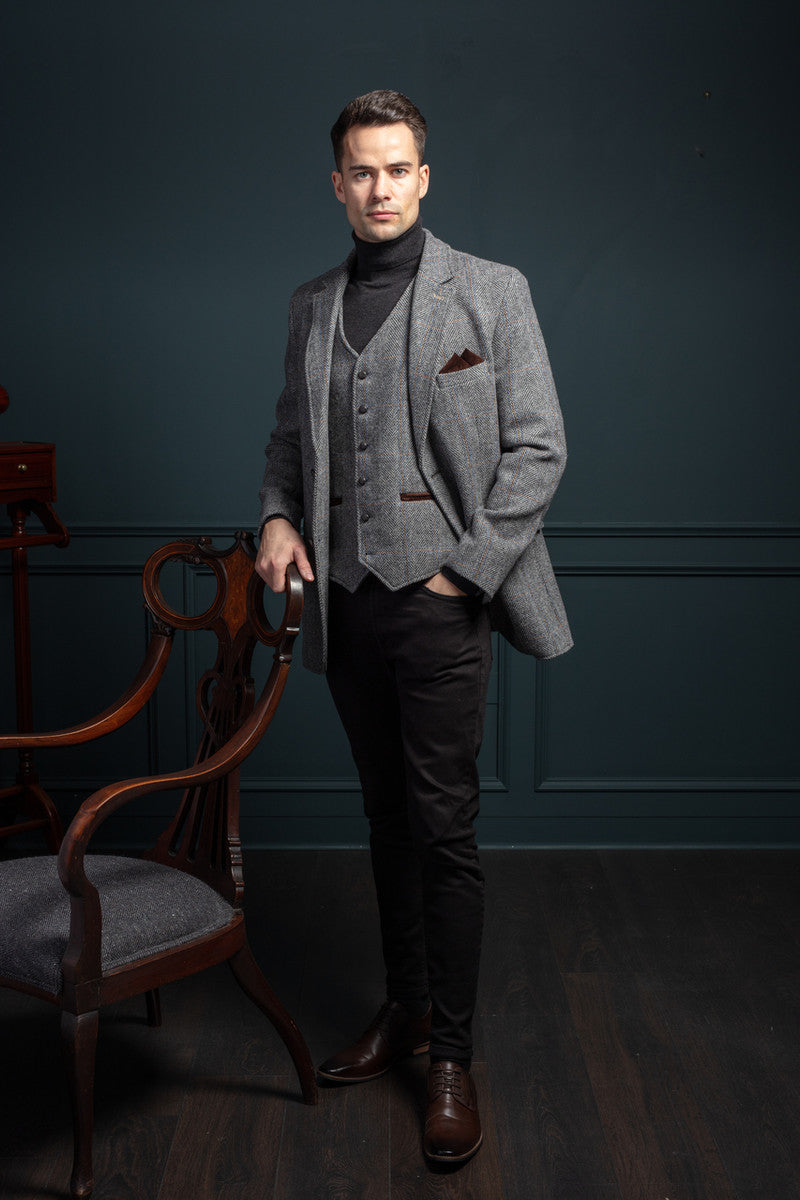 Grey Hunting Tweed Jacket with Moleskin Trim