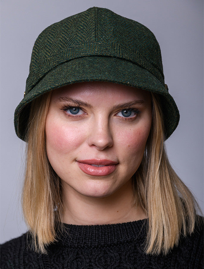 Ladies Tweed Flapper Cap - Green & Yellow
