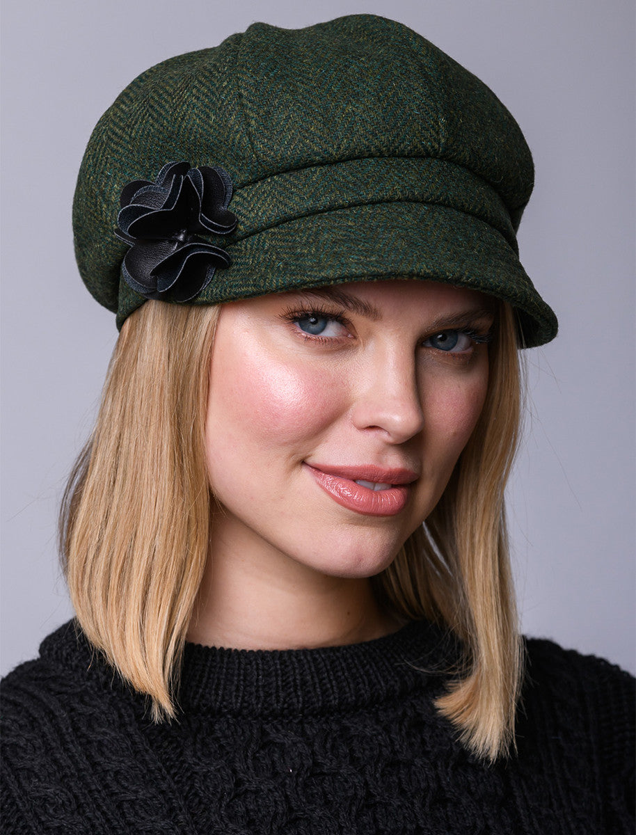 Ladies Tweed Newsboy Hat - Green & Yellow
