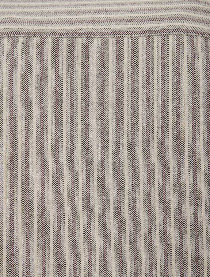 Ladies Flannel Grandfather Shirt - Beige Green Maroon Stripe