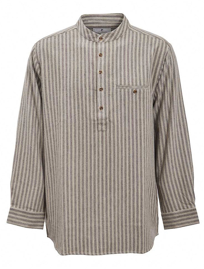 Ladies Flannel Grandfather Shirt - Beige Green Maroon Stripe