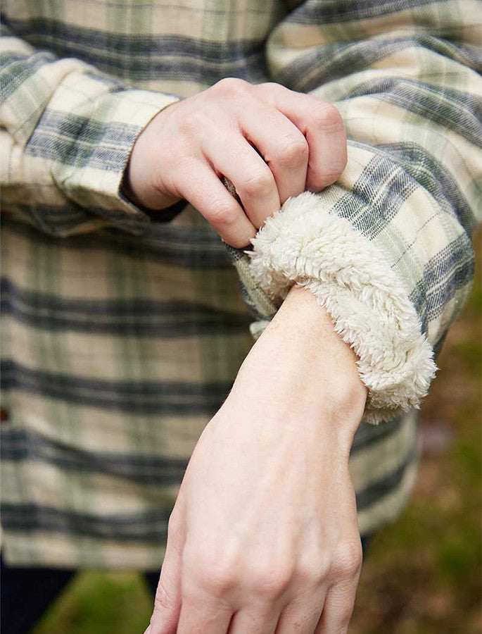 Ladies Fleece Lined Flannel Shirt - Ecru Green & Navy Check