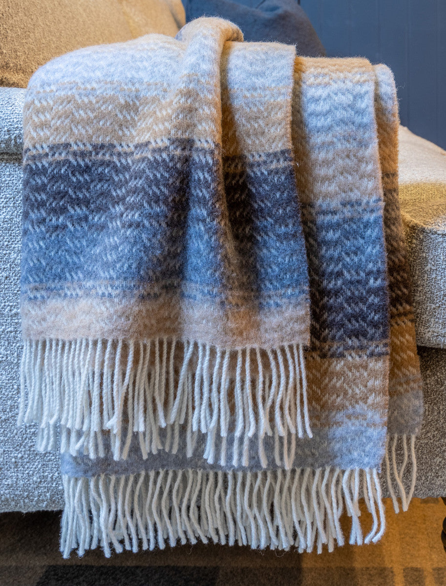 Luxury Cashmere Wool Throw - Camel Grey & Brown