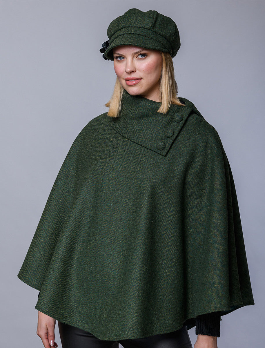 Ladies Tweed Newsboy Hat - Green & Yellow