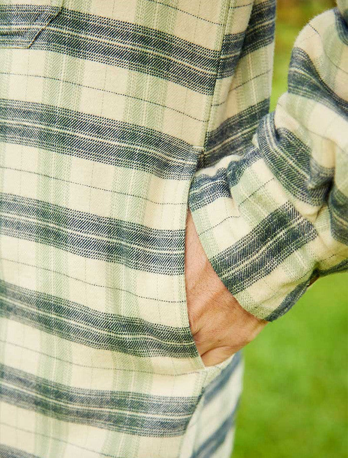 Ladies Fleece Lined Flannel Shirt - Ecru Green & Navy Check