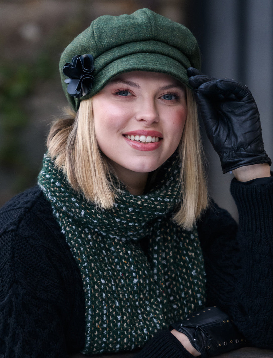 Ladies Tweed Newsboy Hat - Green & Yellow