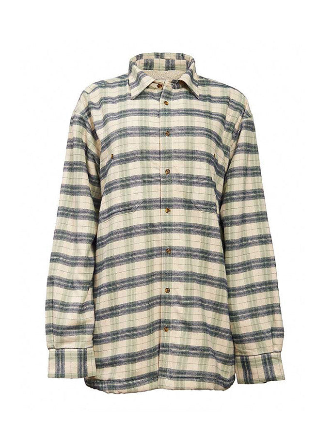 Ladies Fleece Lined Flannel Shirt - Ecru Green & Navy Check