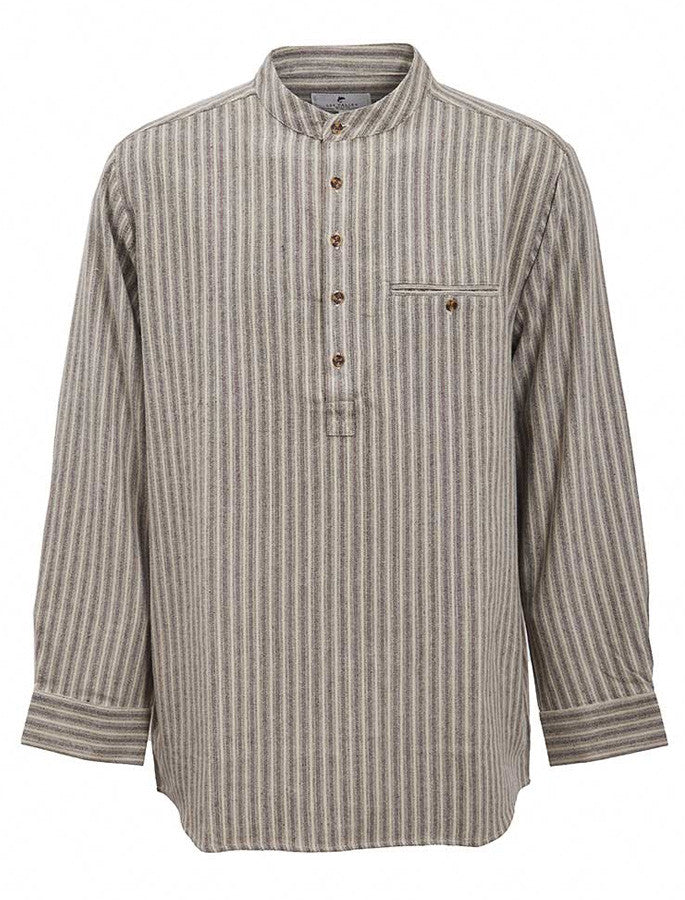 Flannel Grandfather Shirt - Beige Green Maroon Stripe