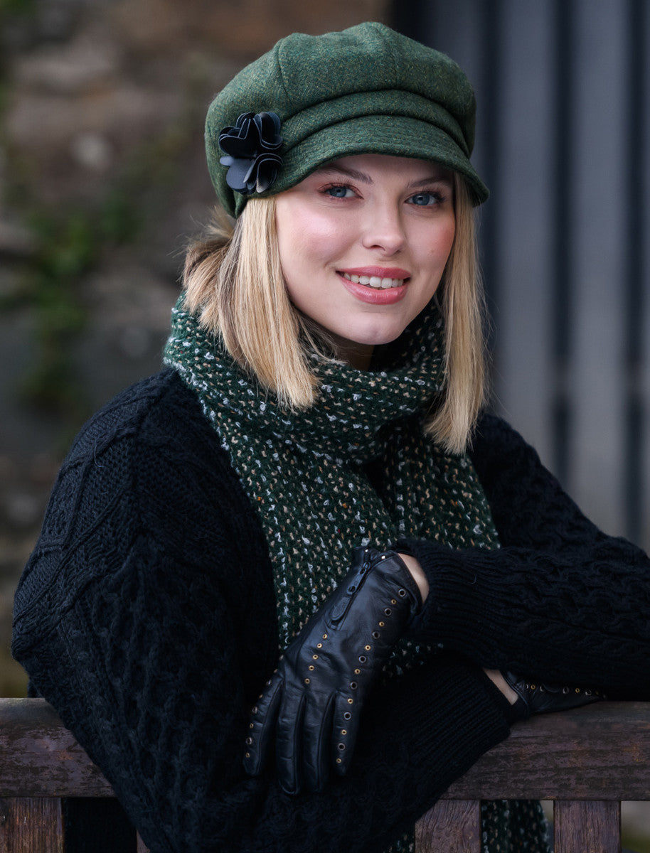 Ladies Tweed Newsboy Hat - Green & Yellow