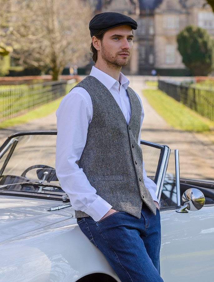 Irish Linen Flat Cap - Black