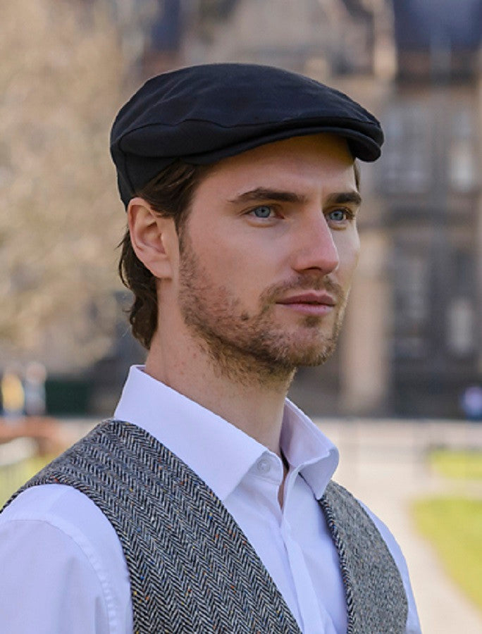 Irish Linen Flat Cap - Black