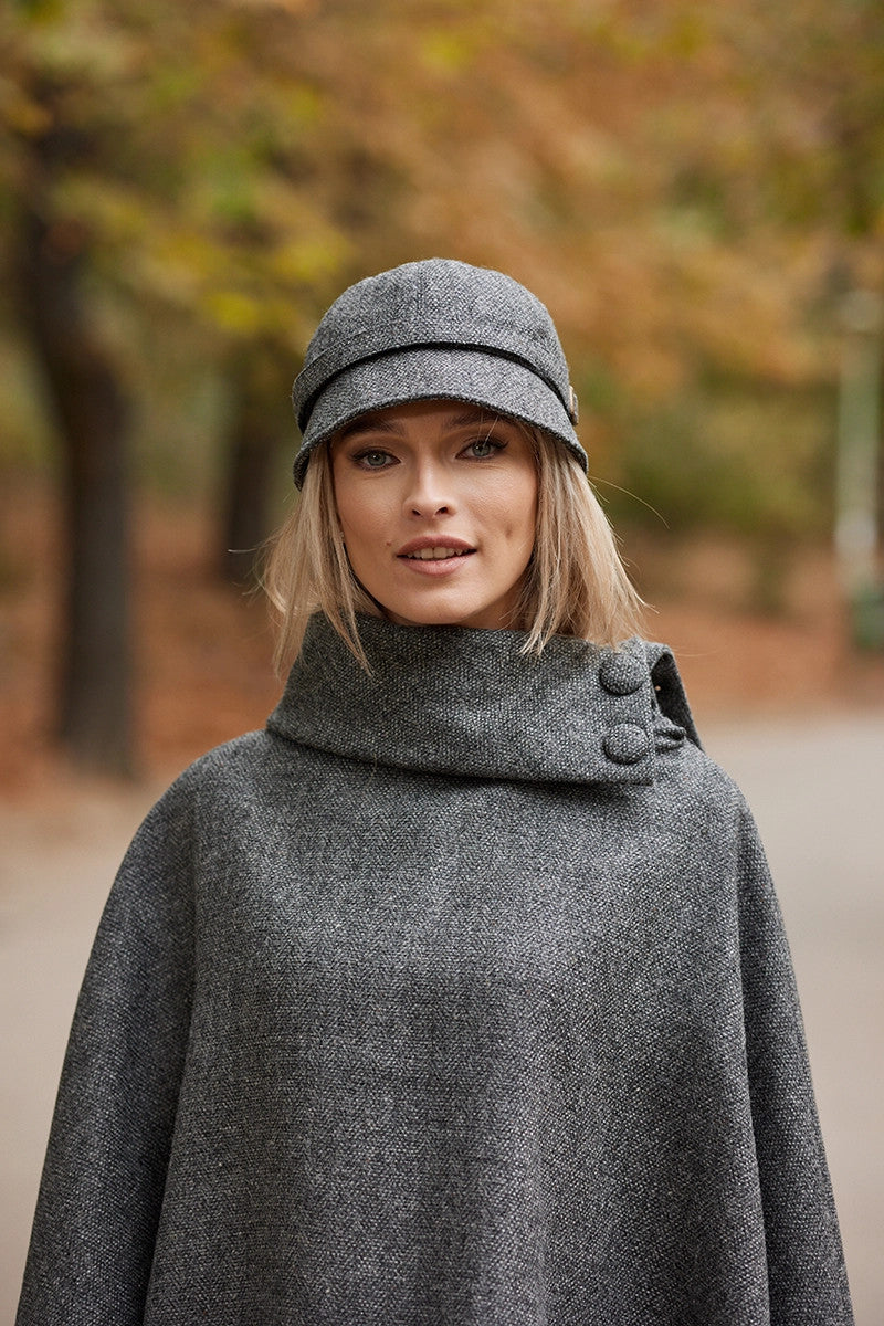 Donegal Tweed Long Cape - Granite Grey