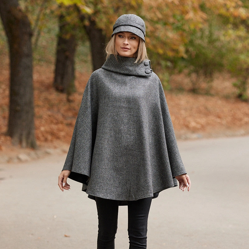 Donegal Tweed Long Cape - Granite Grey