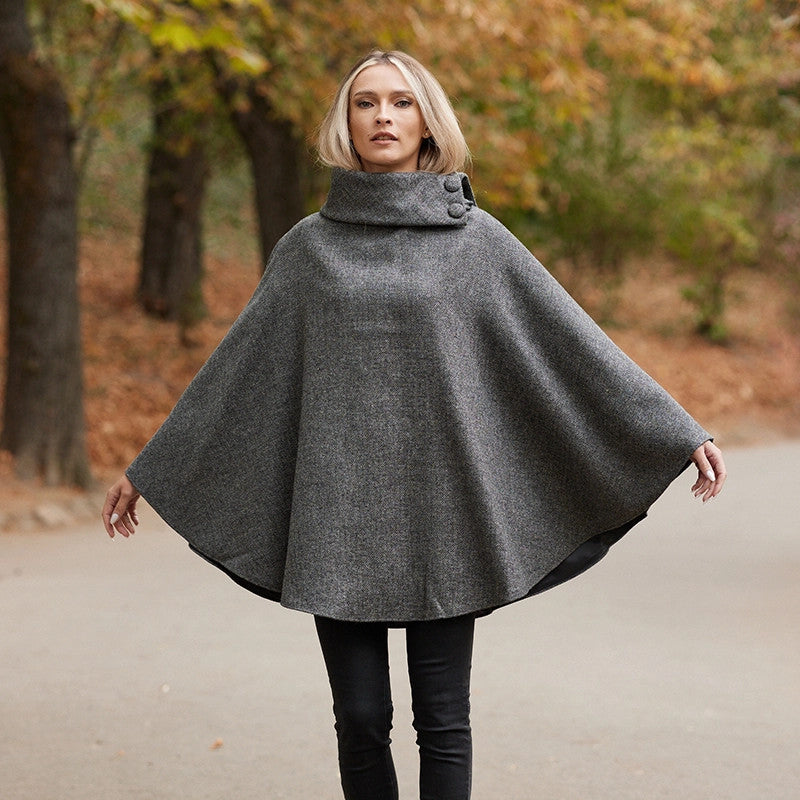 Donegal Tweed Long Cape - Granite Grey