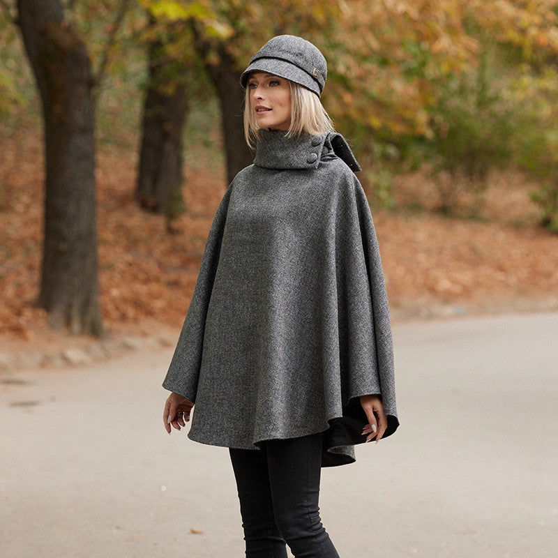 Donegal Tweed Long Cape - Granite Grey