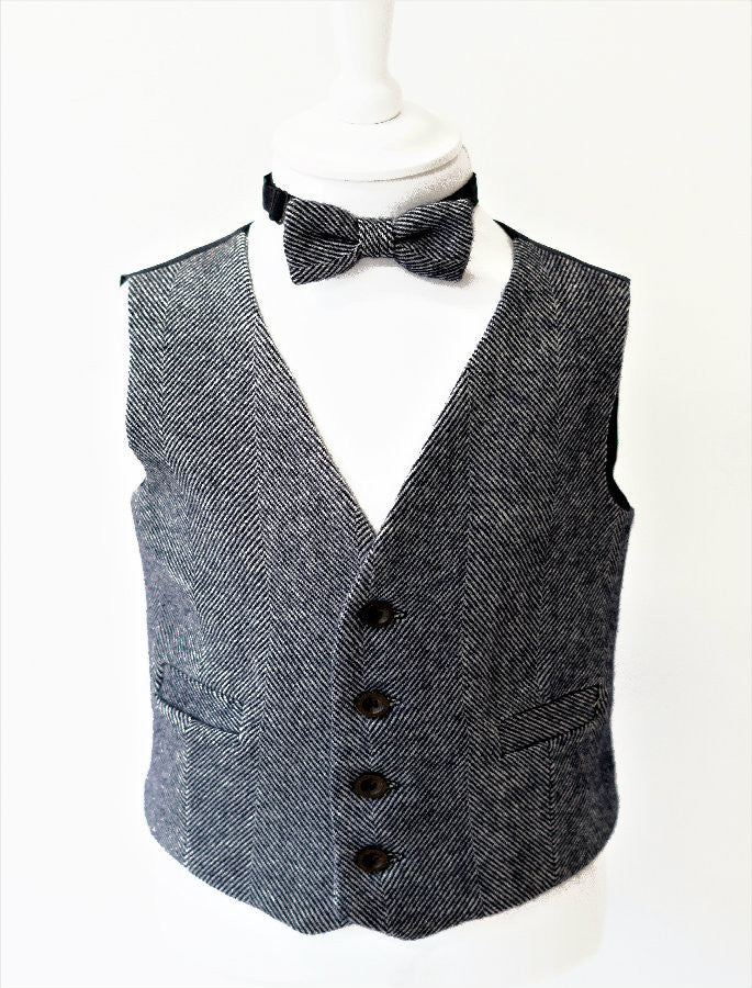 Boys Navy Herringbone Irish Tweed Waistcoat