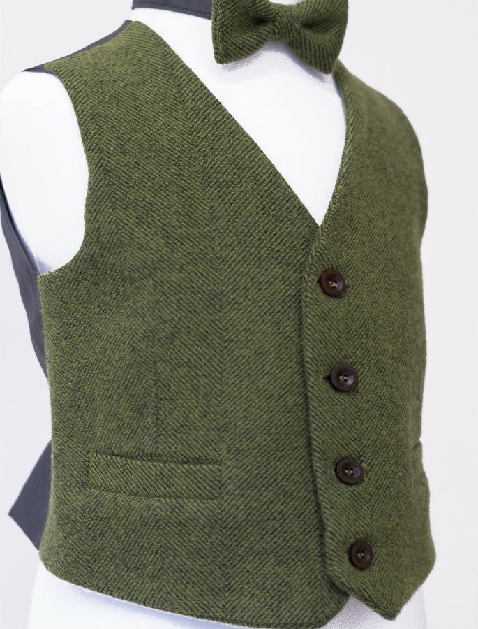 Boy’s Irish Tweed Palm Green Herringbone Waistcoat