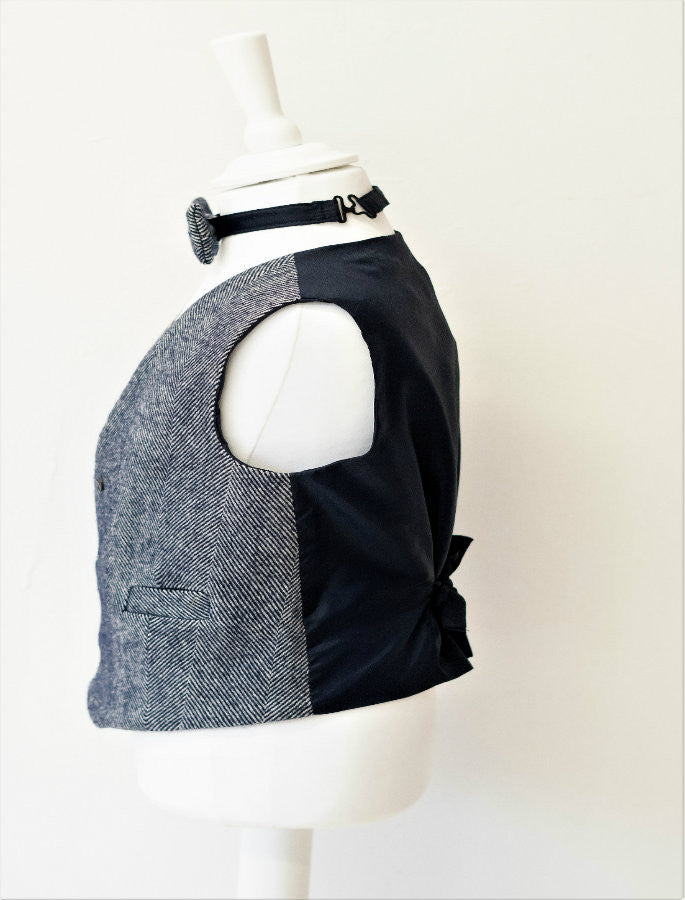 Boys Navy Herringbone Irish Tweed Waistcoat