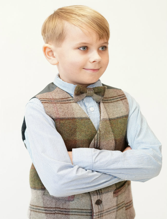 Boys Autumn Plaid Herringbone Irish Tweed Waistcoat