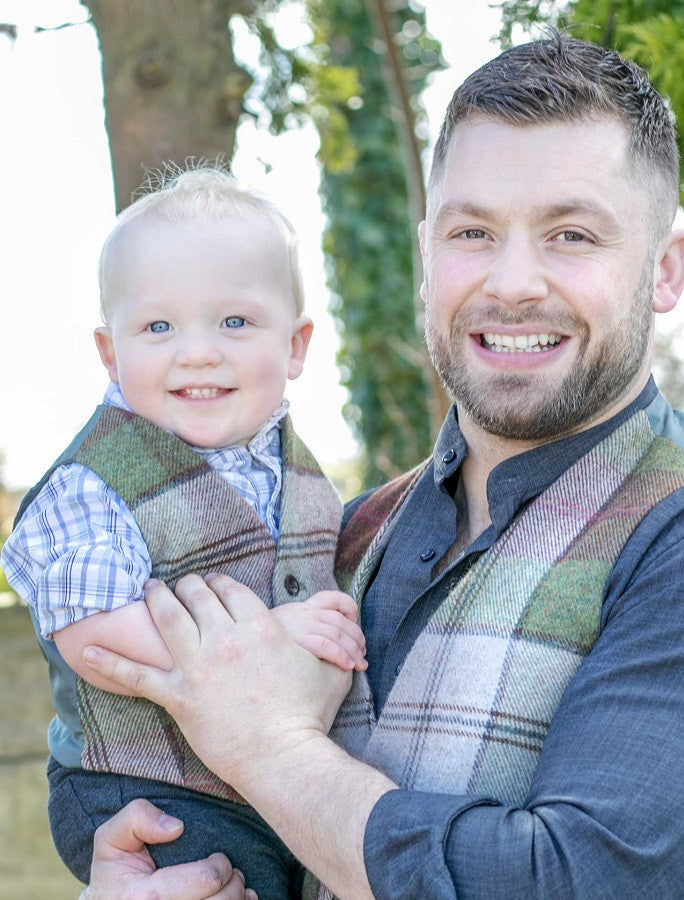 Boys Autumn Plaid Herringbone Irish Tweed Waistcoat