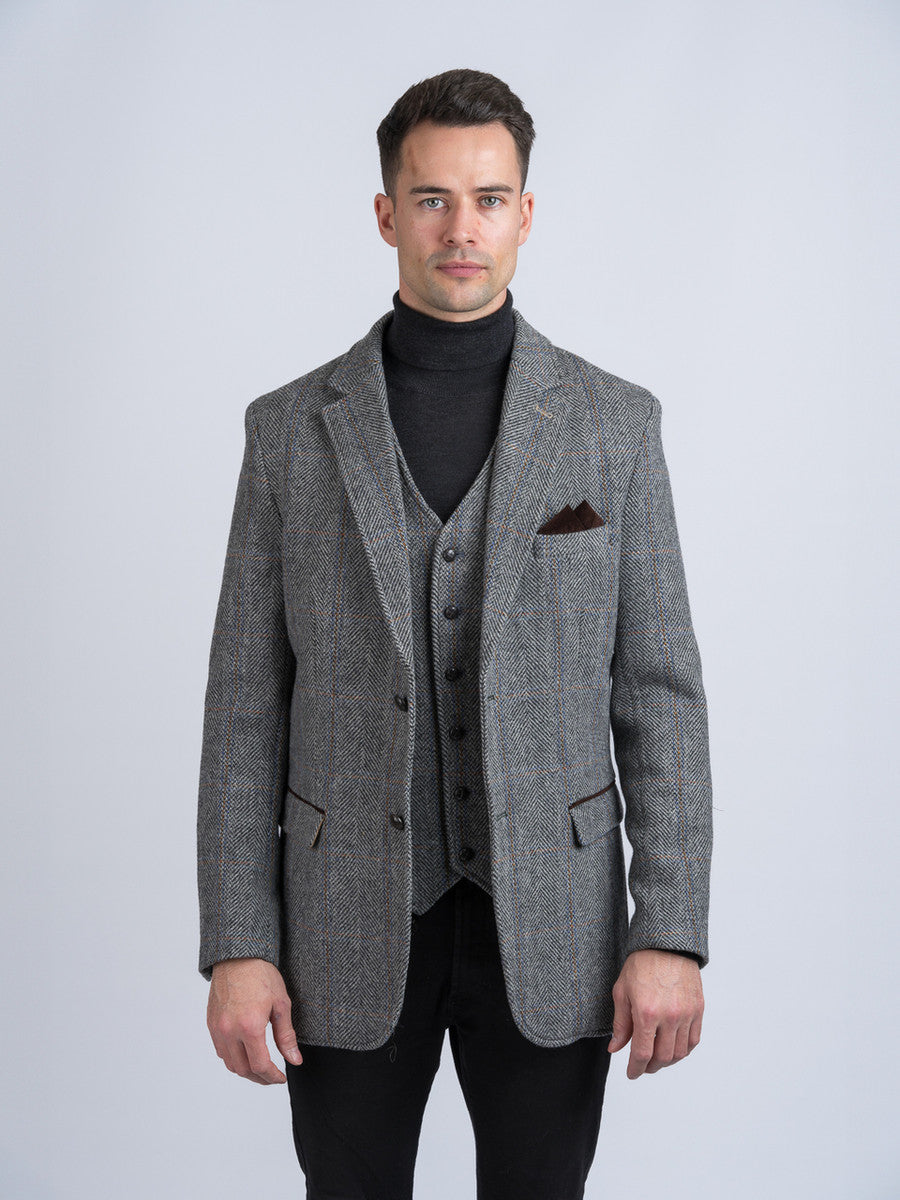 Grey Hunting Tweed Jacket with Moleskin Trim