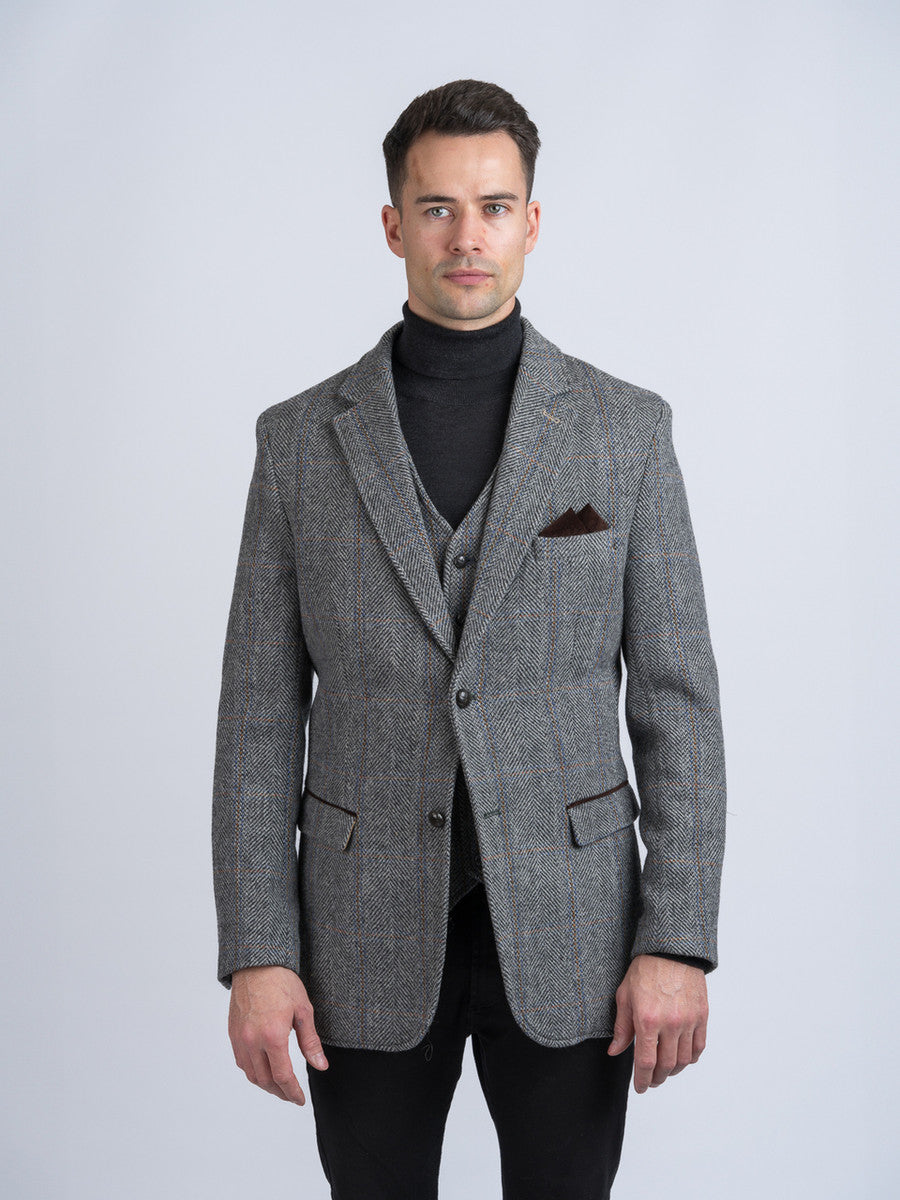 Grey Hunting Tweed Jacket with Moleskin Trim