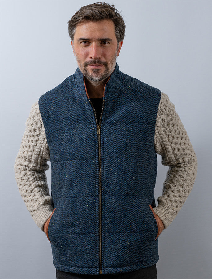 Shackleton Blue Herringbone Jacket With Cable Knit Sleeve