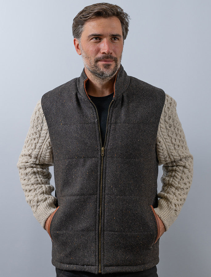 Shackleton Brown Tweed Jacket With Cable Knit Sleeve - Brown