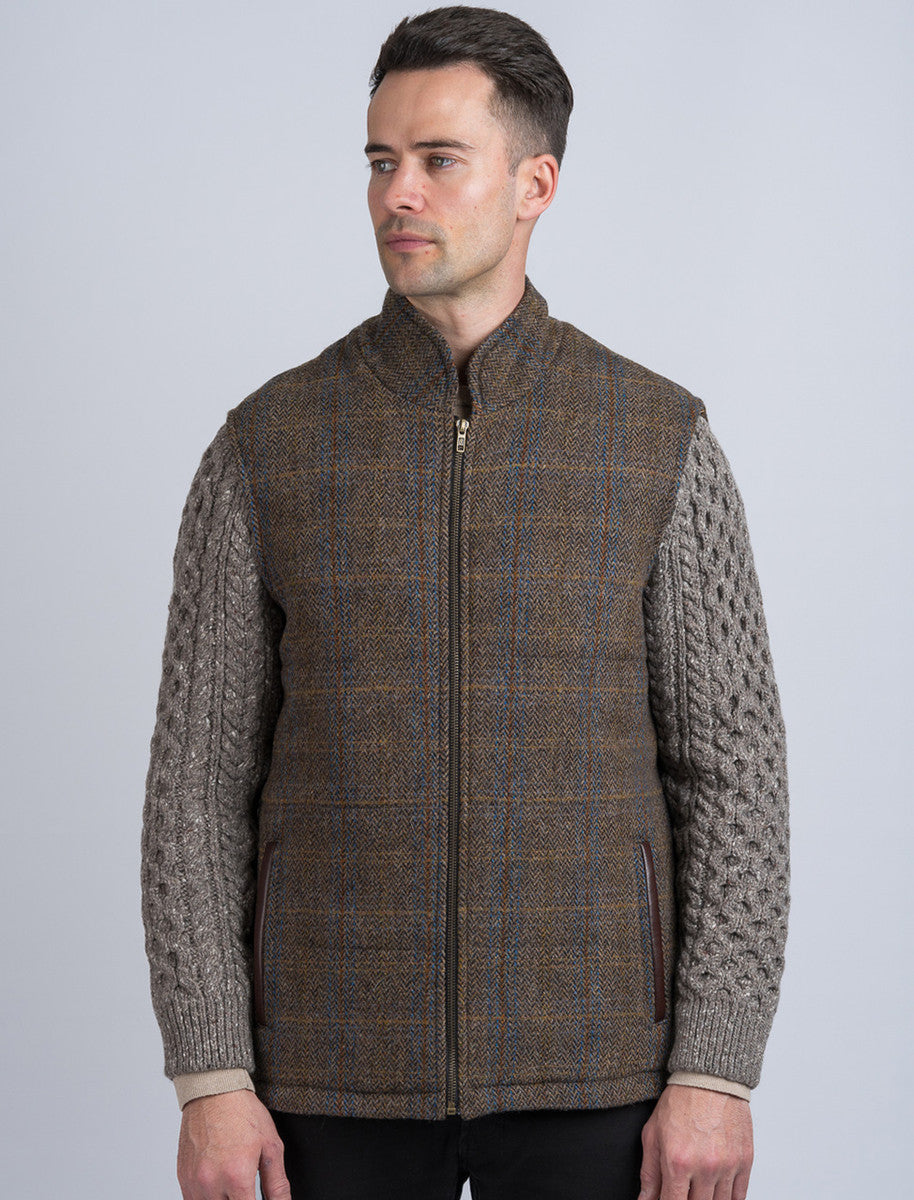 Shackleton Horse Brown Tweed Jacket With Cable Knit Sleeve