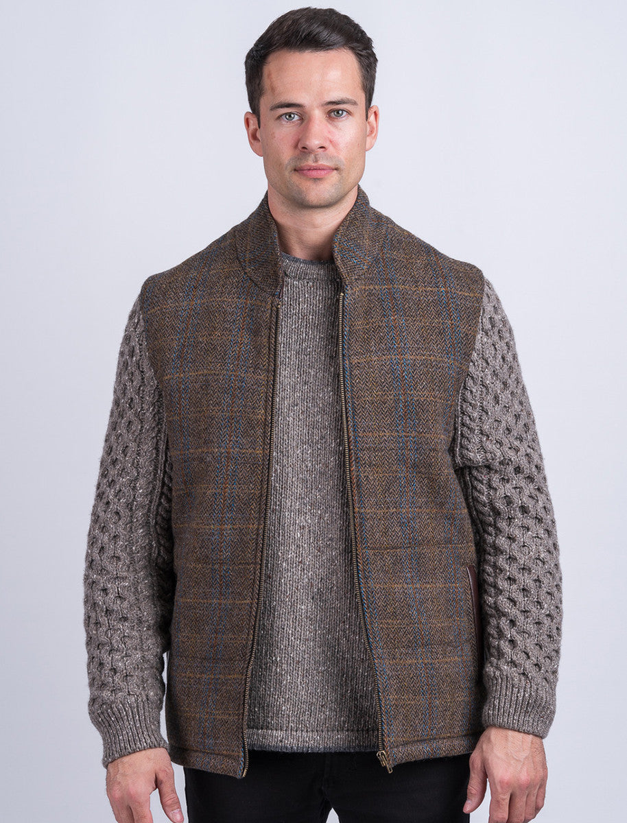Shackleton Horse Brown Tweed Jacket With Cable Knit Sleeve