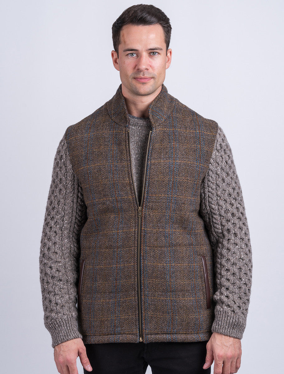Shackleton Horse Brown Tweed Jacket With Cable Knit Sleeve
