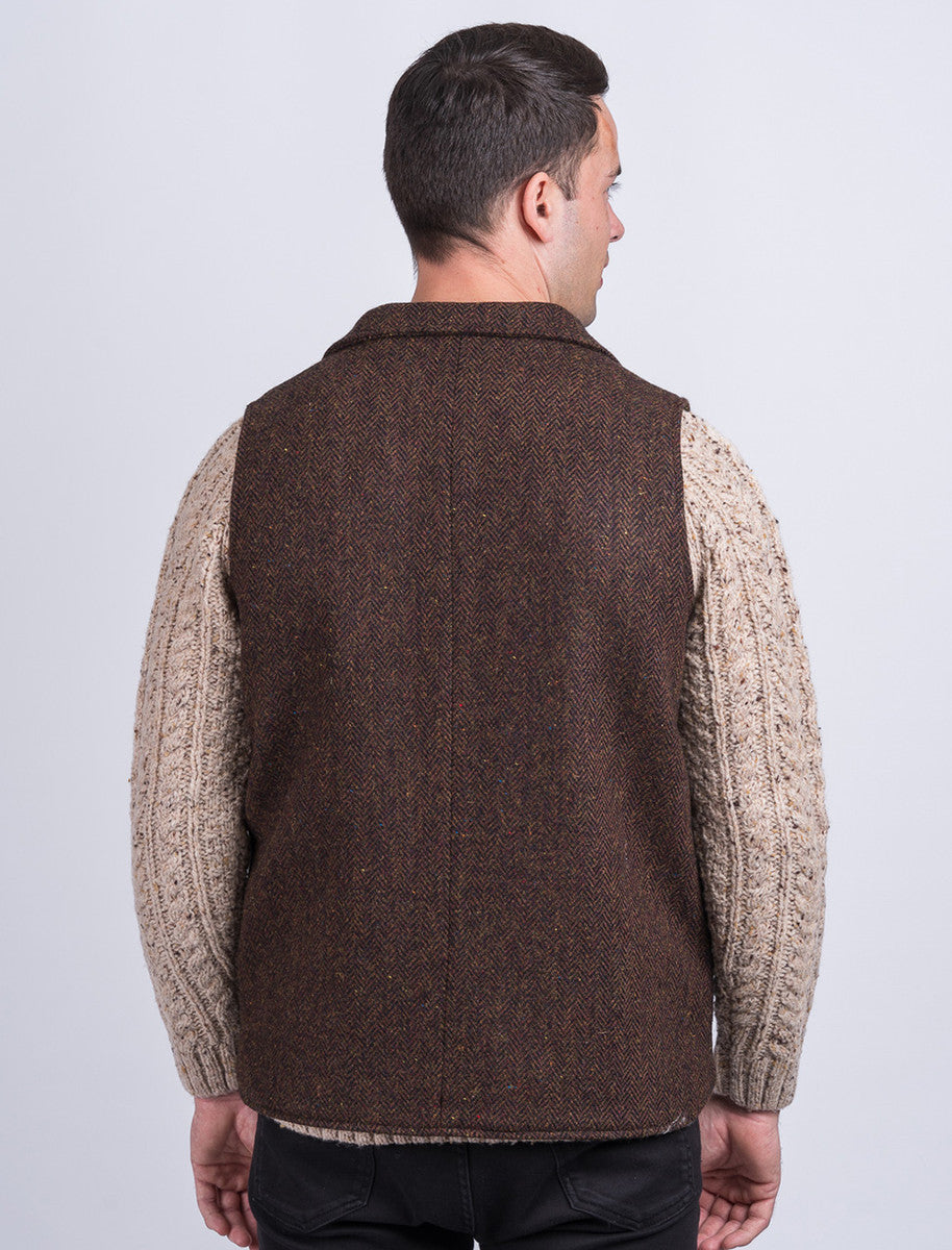 Aran Wool Tweed Waistcoat With Revere - Brown