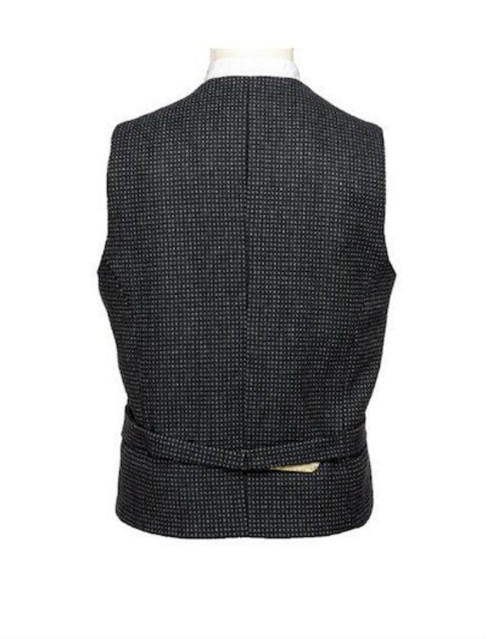 Black and Grey Night Check Tweed Waistcoat With Lapel