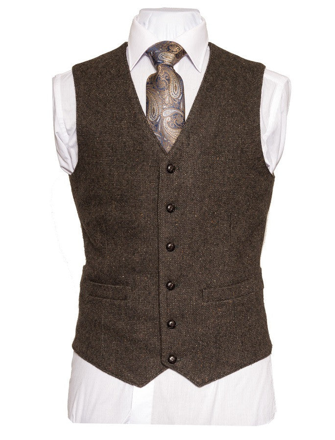 Oscar Wilde Single Breast Brown Tweed Waistcoat