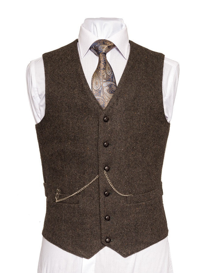 Oscar Wilde Single Breast Brown Tweed Waistcoat