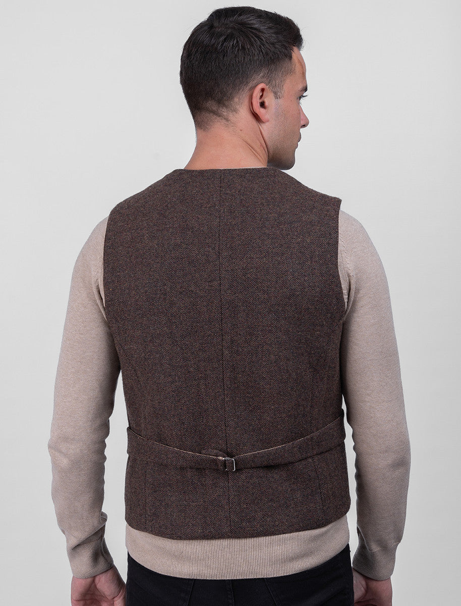 Burns Wool Tweed Waistcoat With Revere - Brown