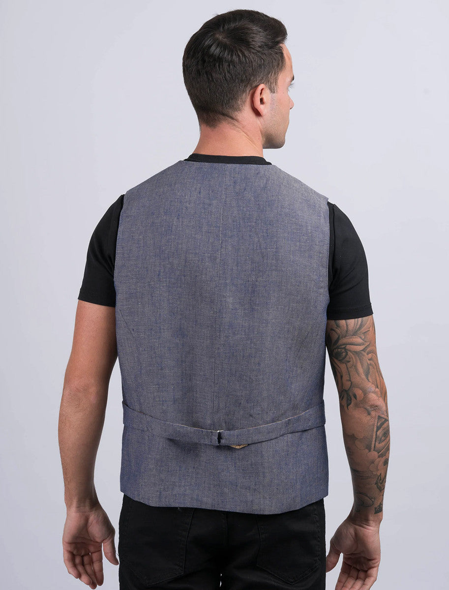 Irish Denim Blue Linen Waistcoat