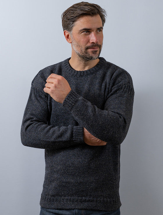 Mens Crew Neck Guernsey Sweater Charcoal