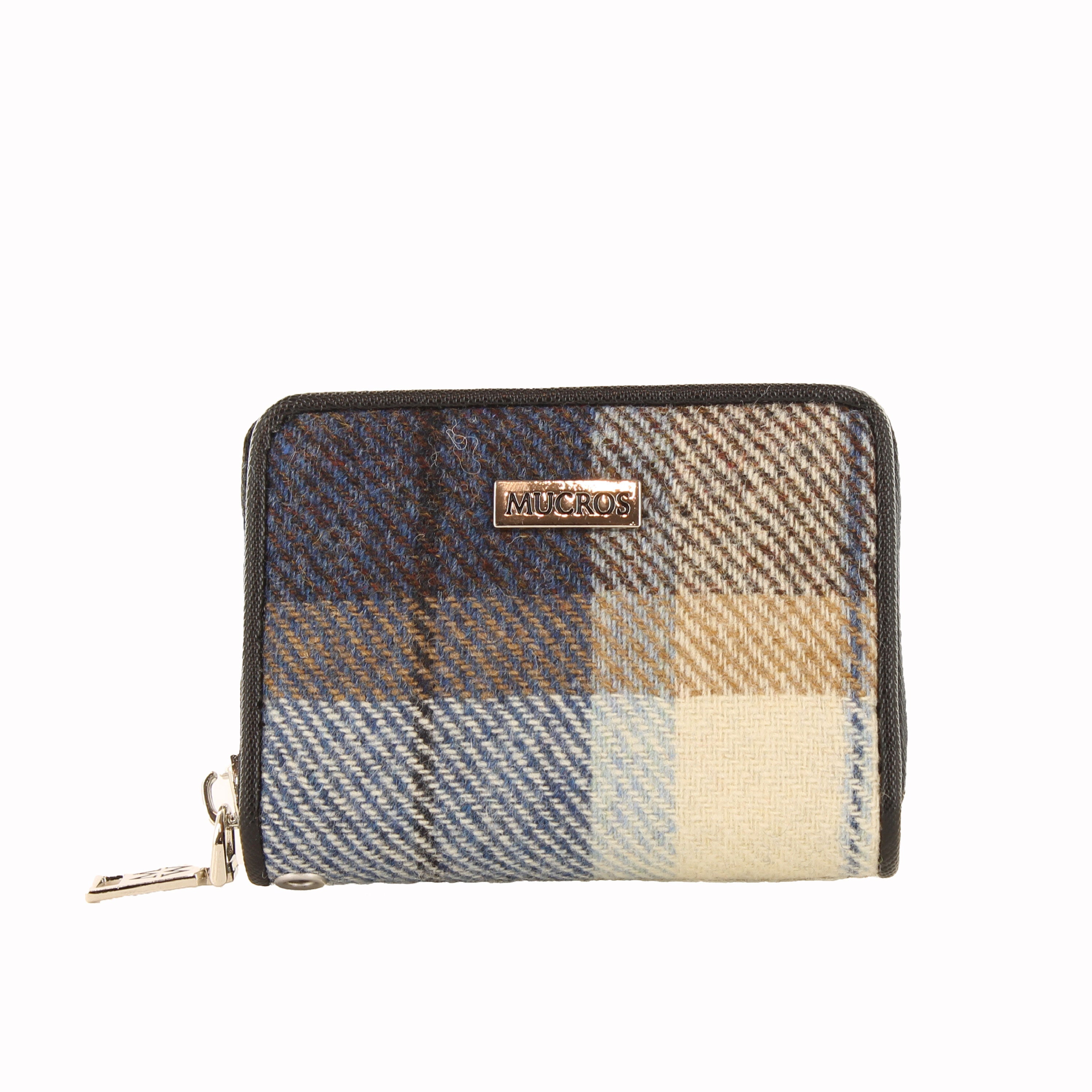 Mucros Tweed Card Holder - Cream Navy Beige