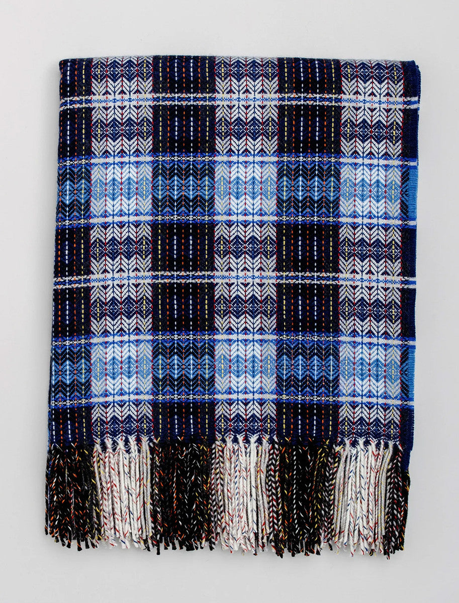Fine Wool Diamond Weave Throw - Blue