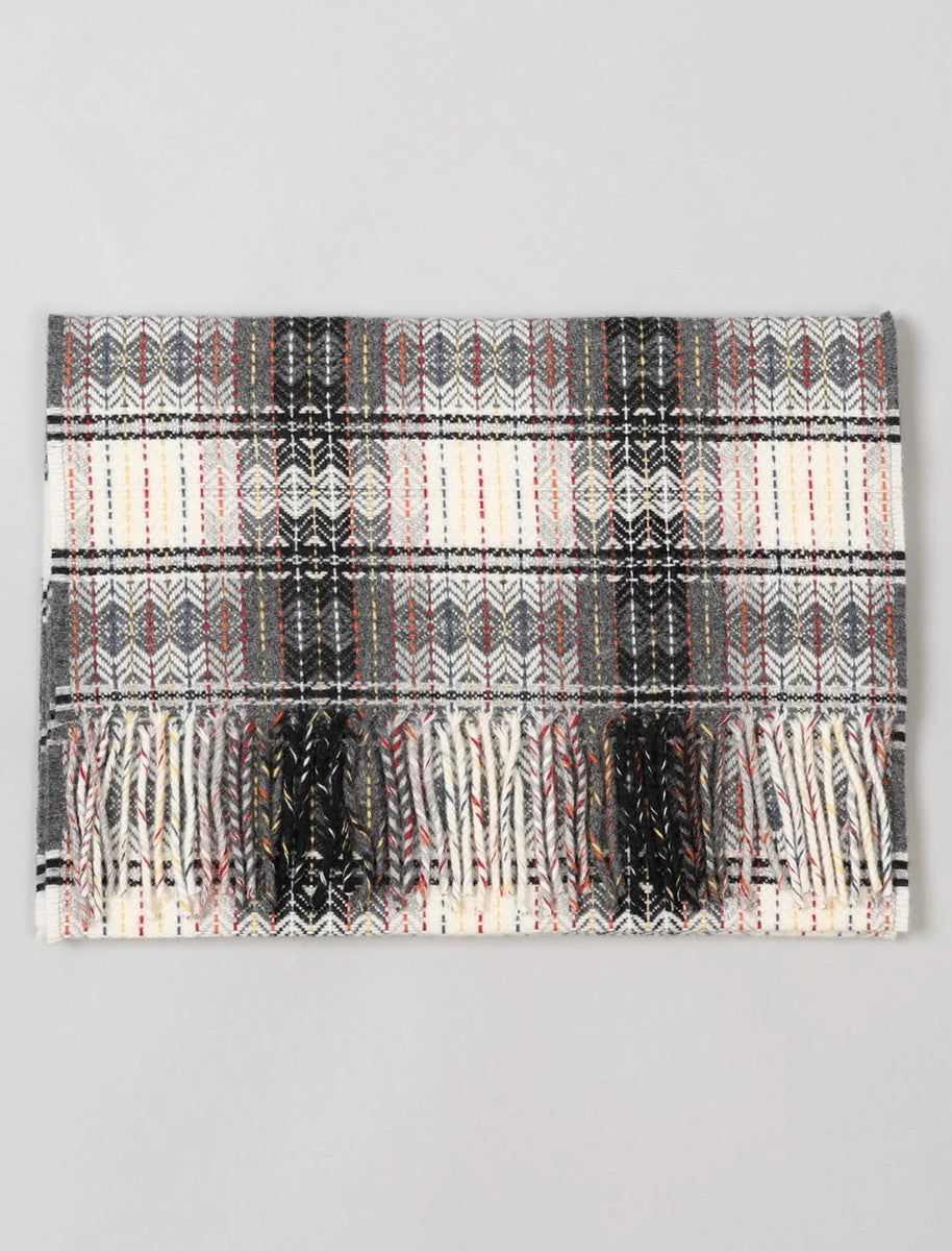 Fine Wool Diamond Weave Scarf - Grey