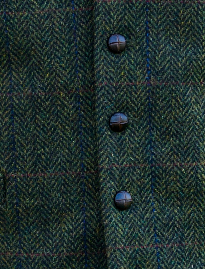 Irish Tweed Herringbone Waistcoat - Forest Green Buttons
