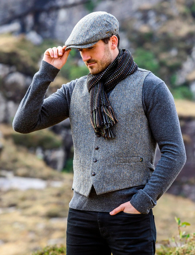 Irish Tweed Herringbone Waistcoat - Grey