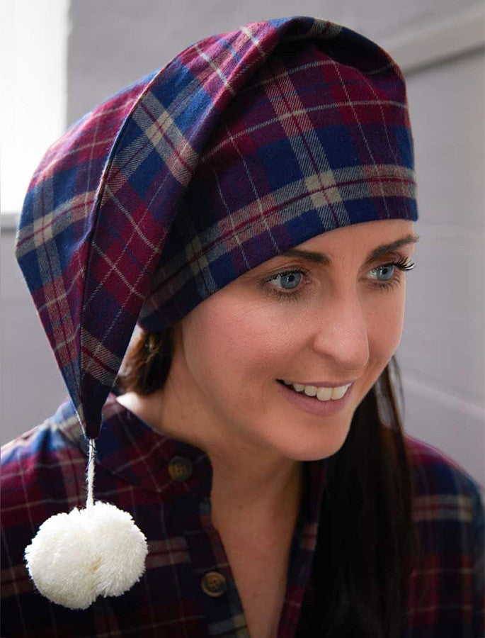 Ladies Cotton Flannel Nightcap - Maroon Navy
